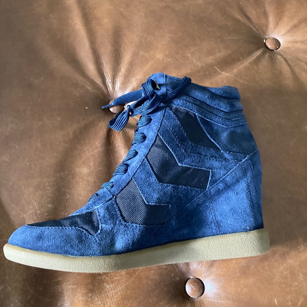 SAM EDELMAN 9M Blue Upper Leather Hidden Wedge fla